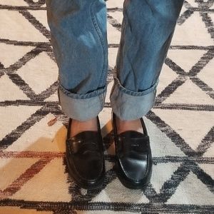 Black leather Bass penny loafers